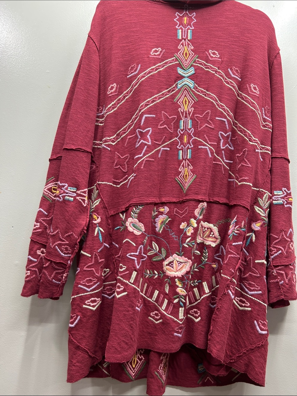 Coldwater Creek Burgundy Oversized Floral Embroidered Cardigan - Picture 10 of 14